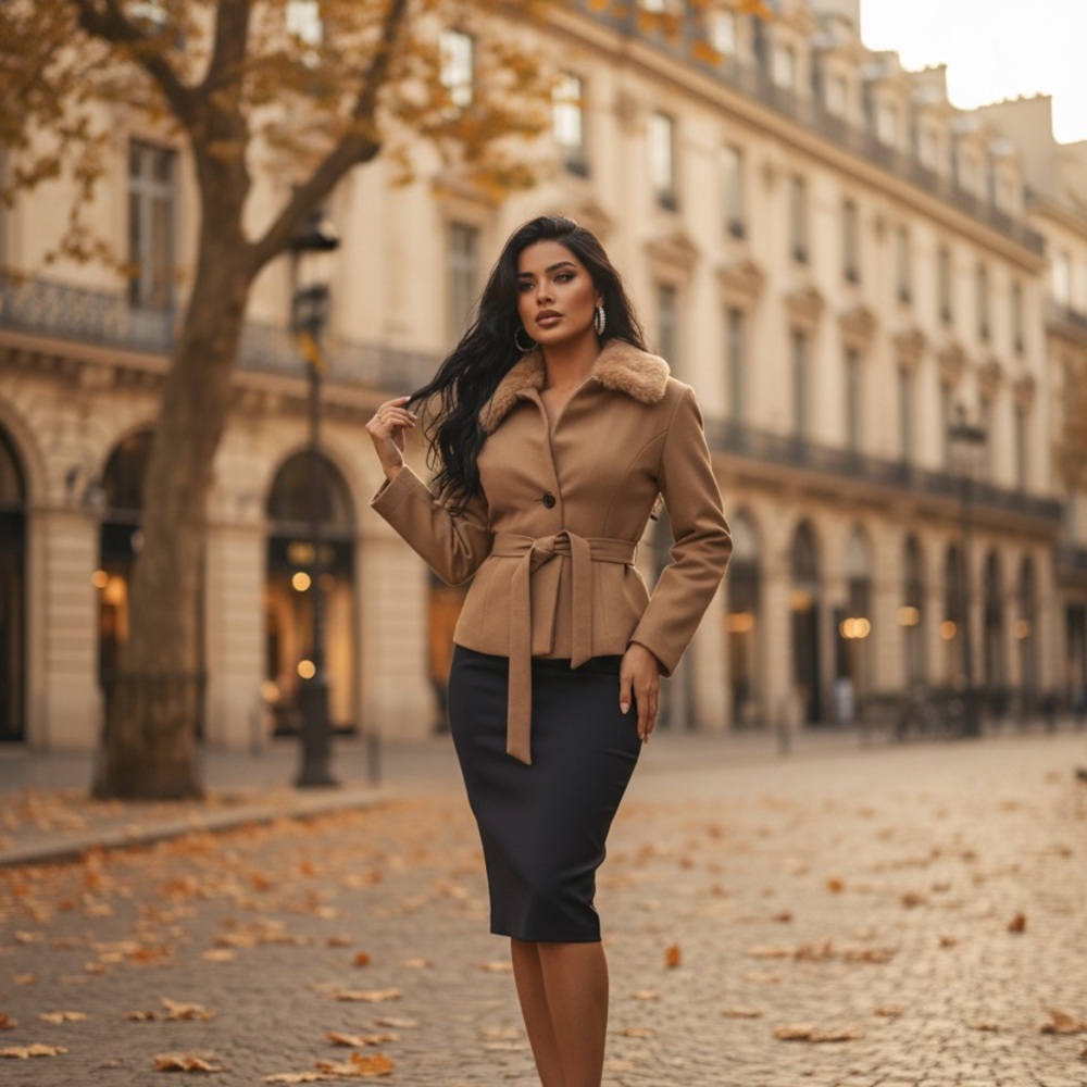 LOFT  Ann Taylor Tan Coat with Fur Trim